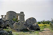 Selinunte the temple hill. Temple ruins crushed to the ground, like a fantastic work of art 